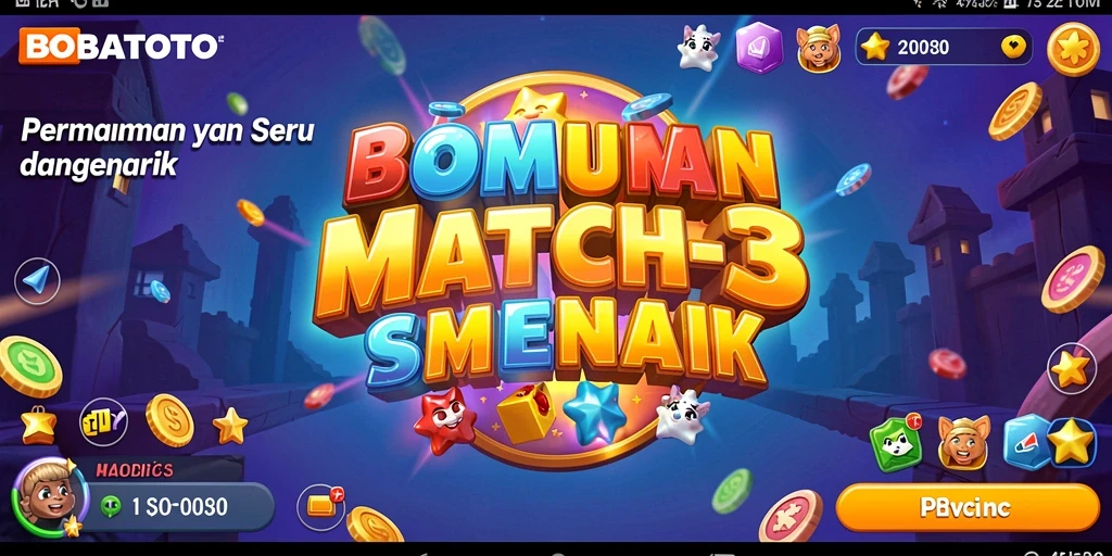 Tampilan gameplay seru dalam BOBATOTO dengan tantangan Match-3.