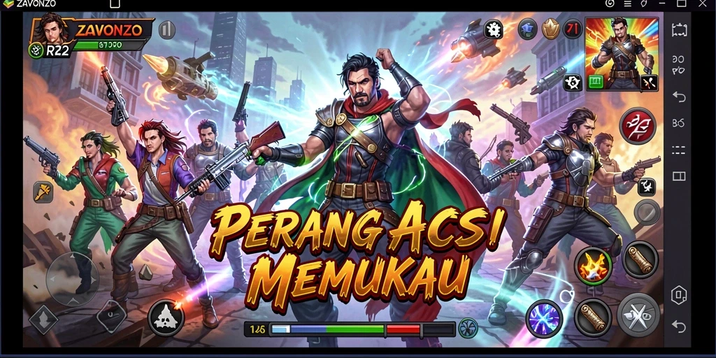 Tangkapan layar menampilkan pertarungan aksi yang intens di ZAVONZO.